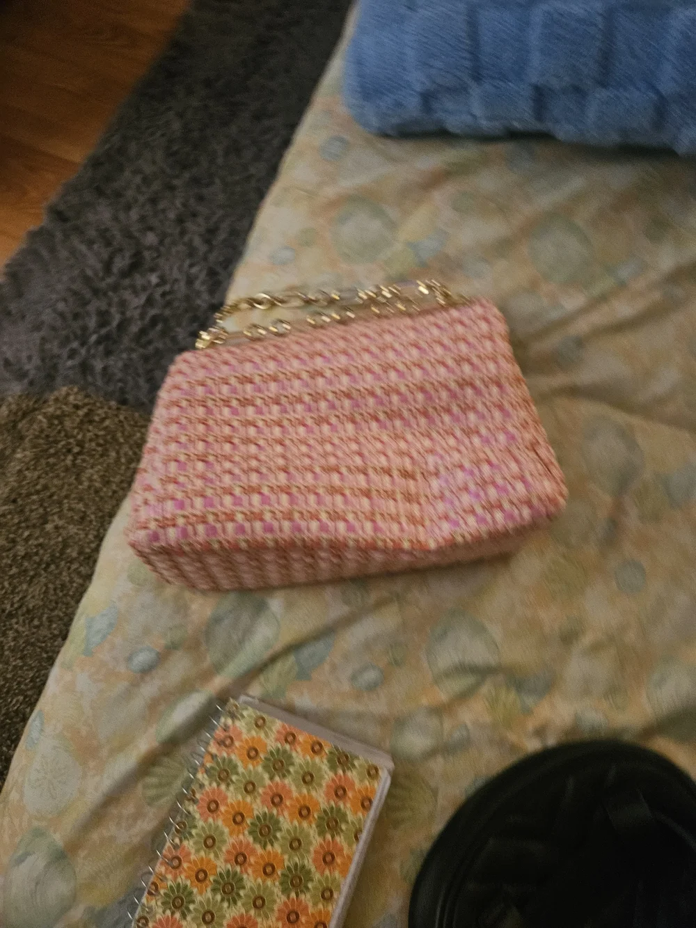kate spade Pink Multicolor Tweed Chain Shoulder Bag with Gold Hardware